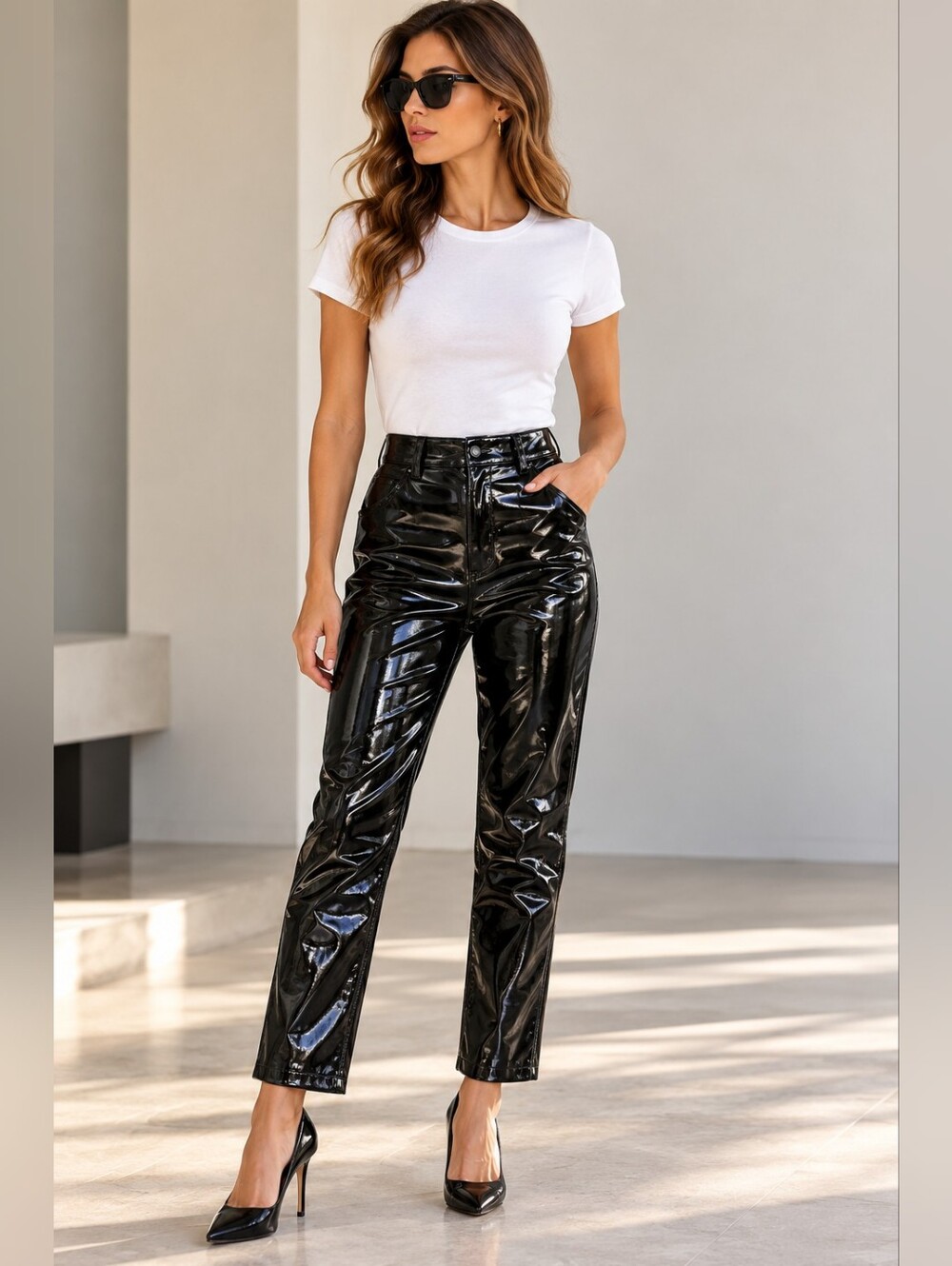 H&M Black High-Shine Faux Leather Pants – Size EUR 38 / US 8